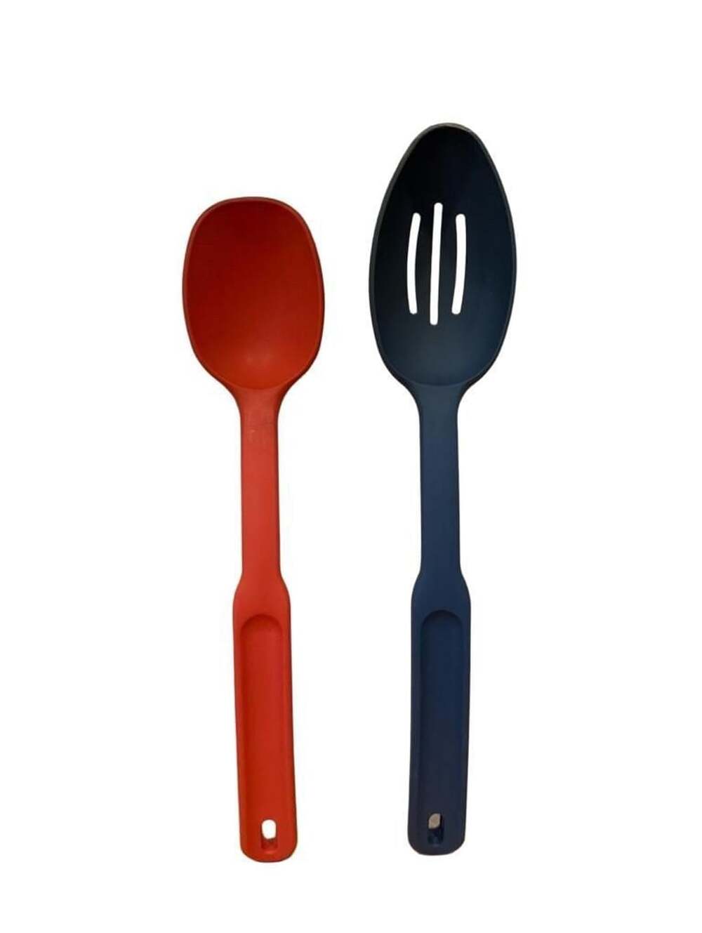 Set Of Retired Pampered Chef Orange Basting Serving Spoon & Blue Slotted Spoon